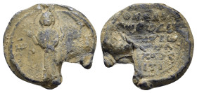 BYZANTINE LEAD SEAL.(Circa 7th-11th Century).Pb.

Condition : Good very fine.

Weight : 6.72 gr.
Diameter : 22 mm.