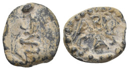 EGYPT Uncertain. PB Gnostic Tessera (Circa 2nd-4th centuries).

Obv: IAω.
Anguipede (Iao Abrasax) right, holding whip and shield.
Rev: ABPA / CAΞ....