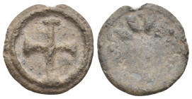 Anonymous issues. 4rd-6rd centuries AD. PB Tessera.

Obv: Crude pelleted cross.
Rev: Blank .
Unpublished in the standard references.

Condition:...
