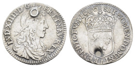 FRANCE. Louis XIV (1643-1715). 1/12 Écu (1660-Z). Grenoble.

Obv: LVD XIIII D G FR ET NAV REX.
Laureate, draped and armored bust right.
Rev: SIT NOMEN...