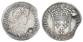 FRANCE. Louis XIV (1643-1715). 1/12 Écu (1660-Z). Grenoble.

Obv: LVD XIIII D G FR ET NAV REX.
Laureate, draped and armored bust right.
Rev: SIT NOMEN...