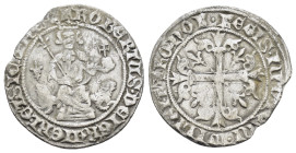 ITALY. Naples.Robert of Anjou .(1309-1343). Gigliato.

Obv : + ROBЄRT DЄI GRA IЄRL ЄT SICIL RЄX.
Robert seated facing on leonine throne, holding lis-t...