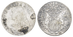 MONACO. Louis I (1662-1701). 5 Sols or Douzième d'écu (1665).

Obv: LVD I D G PRIN MONOECI &. Bareheaded and draped bust left.
Rev: FLORENT CVM LIL...