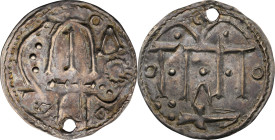 DENMARK. Semi-Bracteate, ND (958-985). Haithabu (Hedeby) Mint. Harald Blåtand (Bluetooth). NGC Unc Details--Holed.
Hauberg-1; Malmer-KG 8; Bruun-1183...