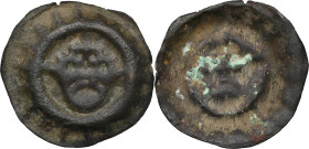 DENMARK. Penny bracteate, ND (1396-1439). Næstved or Lund Mint. Erik of Pomerania. NGC EF Details--Environmental Damage.
Galster-5; Sieg-2; Bruun-375...