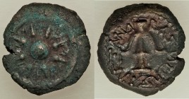 JUDAEA. Hasmoneans. Alexander Jannaeus (103-76 BC). AE prutah (15mm, 2.50 gm). VF. Jerusalem. Yehonatan the King (Paleo-Hebrew), eight-ray star within...