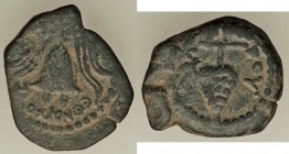 JUDAEA. Herodians. Herod Archelaus (4 BC-AD 6). AE prutah (15mm, 2.75 gm, 5h). VF. EΘNAPXOY (of the Ethnarch), crested helmet with cheek straps; caduc...