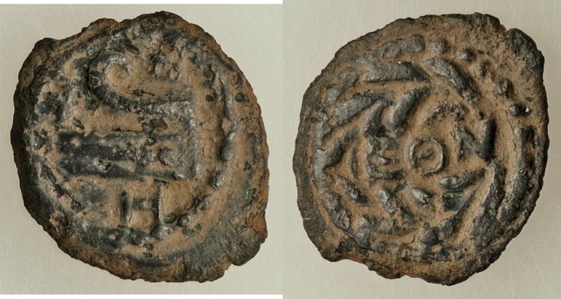 JUDAEA. Herodians. Herod Archelaus (4 BC-AD 6). AE half prutah (15mm, 1.63 gm, 6...