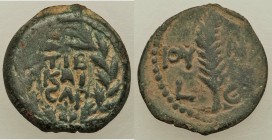 JUDAEA. Roman Procurators. Valerius Gratus (AD 15-26). AE prutah (15mm, 2.10 gm, 11h). VF. Jerusalem, Regnal Year 5 of Tiberius (AD 18/9). TIB KAI/CAP...