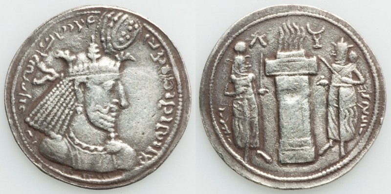 SASANIAN KINGDOM. Narseh (AD 293-302). AR drachm (25mm, 3.65 gm, 4h). VF. Crowne...