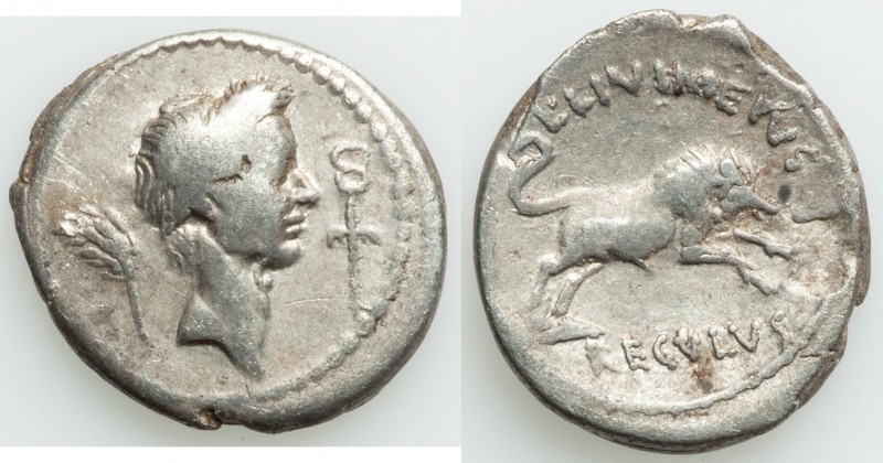 Julius Caesar (49-44 BC). AR denarius (18mm, 3.70 gm, 3h). Choice Fine, scratche...