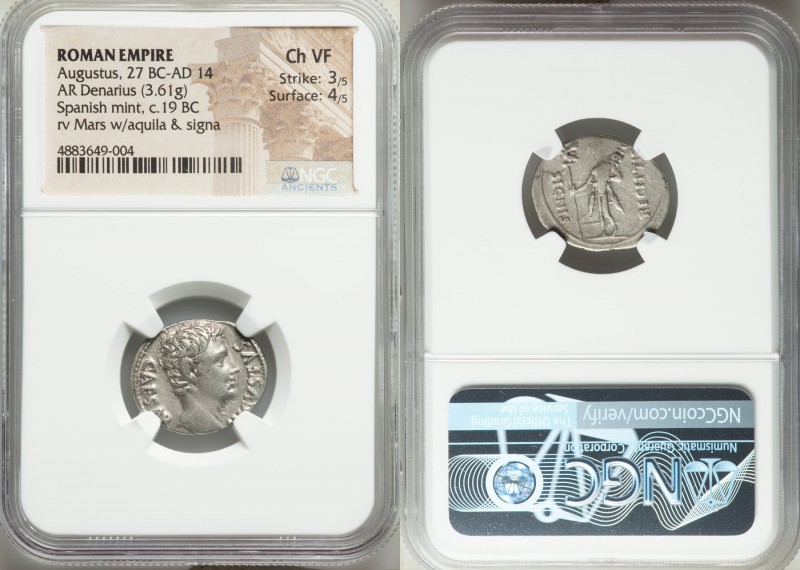 Augustus (27 BC-AD 14). AR denarius (21mm, 3.61 gm, 6h). NGC Choice VF 3/5 - 4/5...