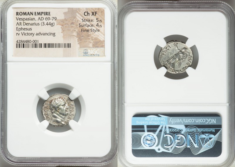 Vespasian (69-79 AD). AR denarius (18mm, 3.44 gm, 7h). NGC Choice XF 5/5 - 4/5, ...