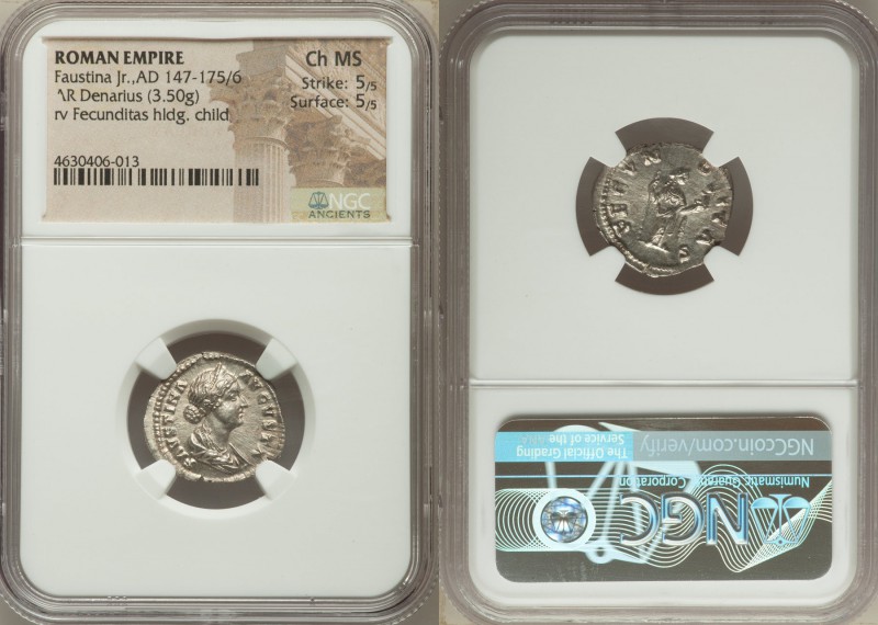 Faustina Junior (AD 147-175/6). AR denarius (20mm, 3.50 gm, 7h). NGC Choice MS 5...