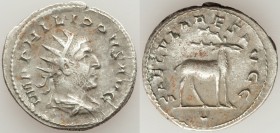 Philip I (AD 244-249). AR antoninianus (22mm, 4.07 gm, 11h). About VF. Rome, 5th officina, Millennium Issue, AD 248. IMP PHILIPPVS AVG, radiate, drape...