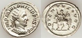 Philip I (AD 244-249). AR antoninianus (23mm, 4.23 gm, 1h). XF, porous. Rome, AD 244-247. IMP M IVL PHILIPPVS AVG, radiate, draped and cuirassed bust ...