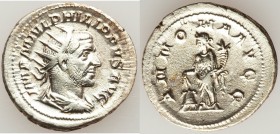 Philip I (AD 244-249). AR antoninianus (24mm, 4.24 gm, 6h) VF, porous. Rome, AD 244-247. IMP M IVL PHILIPPVS AVG, radiate, draped and cuirassed bust o...