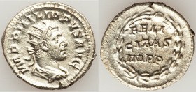Philip I (AD 244-249). AR antoninianus (22mm, 4.43 gm, 6h). XF, porous. Rome, AD 247-249. IMP PHILIPPVS AVG, radiate, draped and cuirassed bust of Phi...