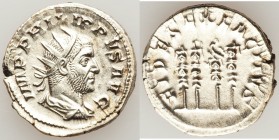 Philip I (AD 244-249). AR antoninianus (22mm, 3.95 gm, 2h). XF, porous. Rome, AD 248-249. IMP PHILIPPVS AVG, radiate, draped and cuirassed bust of Phi...