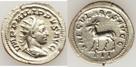 Philip II, as Augustus (AD 247-249). AR antoninianus (23mm, 4.16 gm, 7h). VF, porous. Rome, 3rd officina, Millennium Issue, AD 248. IMP PHILIPPVS AVG,...