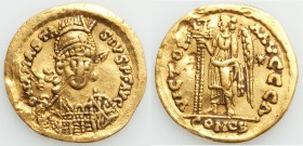 OSTROGOTHS. Theoderic (AD 493-526), in the name of Anastasius I. AV solidus (19mm, 4.13 gm, 6h). VF, gouges, clipped. Pseudo-Imperial coinage, Rome, 1...