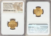 Heraclius (AD 610-641), with Heraclius Constantine and Heraclonas. AV solidus (20mm, 4.43 gm, 6h). NGC AU 3/5 - 4/5. Constantinople, 5th officina, ca....