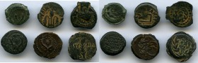 ANCIENT LOTS. Judaea. Ca. 103 BC-AD 36. Lot of six (6) AE prutah. Fine-XF. Includes: Mixed group dating from Alexander Jannaeus to Roman Procurators, ...