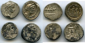 ANCIENT LOTS. Roman Republic and Imperial. Ca. 42-27 BC. Lot of four (4) AR denarii. Fine-VF, chips, scratches, encrustation. Includes: L. Mussidius L...