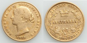 Victoria gold Sovereign 1870-SYDNEY Fine, Sydney mint, KM4. 22mm. 7.91gm. AGW 0.2353 oz.

HID09801242017