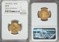 Pedro II gold 10000 Reis 1856/6 AU58 NGC, Rio de Janeiro mint, cf. KM467 (overdate unlisted). AGW 0.2643 oz.. Choice and lustrous. Ex. Santa Cruz Coll...