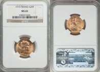 Republic gold 20 Francs 1910 MS65 NGC, Paris mint, KM857. AGW 0.1867 oz. 

HID09801242017