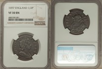 William III 1/2 Penny 1697 VF30 Brown NGC, KM-A483.1, S-3554. 

HID09801242017