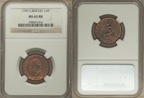 George III Farthing 1799-SOHO MS65 Red and Brown NGC, Soho mint, KM646. Ebony brown shared with lustrous red reflective areas and a full strike.

HID0...