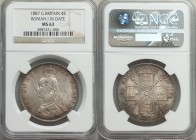Victoria Double Florin 1887 MS63 NGC, KM763, S-3923, ESC-395. Roman 1 in date variety. 

HID09801242017