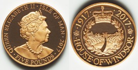 British Dependency. Elizabeth II gold Proof Piefort "House of Windsor Centenary" 5 Pounds 2017, KM-Unl. Mintage: 50. 79.88gm. Sold with case of issue ...