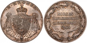 Haakon VII 2 Kroner 1906 MS66 NGC, KM363. Crowned mantled shield / Inscription and date within tree, wreath of grasped hands surround. Struck to comme...