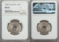 British Mandate 10 Mils 1946 MS65 NGC, KM4. A stunning representation of the type with abundant silvery luster and unblemished fields. Highly coveted ...