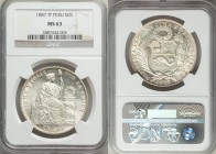 Republic Sol 1887-TF MS63 NGC, Lima mint, KM196.22. A stunning example of the type with inspiring mint brilliance. 

HID09801242017