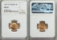 Nicholas II gold 5 Roubles 1902-AP MS65 NGC, St. Petersburg mint, KM-Y62. AGW 0.1245 oz.

HID09801242017