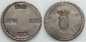 Tarragona. Ferdinand VII 5 Pesetas 1809 XF, KM6. 38mm. 26.60gm. Crowned shield, curved base crown. Large 0 in date.

HID09801242017
