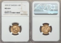 Oscar II gold 10 Kronor 1874-ST MS64+ NGC, KM732. AGW 0.1296 oz.

HID09801242017