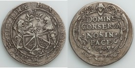 Zurich. Canton Taler 1649/7 VF, KM72, Dav-4643. 41mm. 28.24gm. Struck over a previous type. From the Allen Moretti Swiss Collection

HID09801242017