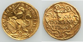 Zurich. City gold 1/4 Ducat 1745 XF (bent), KM138, HMZ-2-11632. 15mm. 0.87gm. From the Allen Moretti Swiss Collection

HID09801242017
