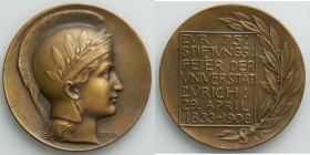 Zurich. City bronze Medal 1908 UNC, 44mm. 44.55gm. By Hans Frei for the 75th anniversary of the University of Zurich. From the Allen Moretti Swiss Col...