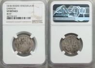 Caracas 2 Reales 1818 (1830)-BS VF Details (Bent) NGC, KM-C36. Struck under the Republic of Gran Columbia using the 1818 dies, Rosettes replace the F7...