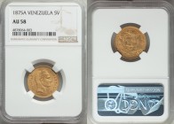 Republic gold 5 Venezolanos 1875-A AU58 NGC, Paris mint, KM-Y17. AGW 0.2333 oz.

HID09801242017
