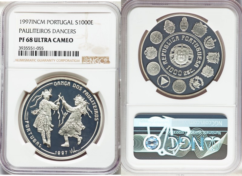 3-Piece Lot of Certified Assorted Crowns NGC, 1) Portugal: Republic 1000 Escudos...