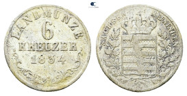 Germany. Sachsen-Meiningen.  AD 1834. 6 Kreuzer 1834