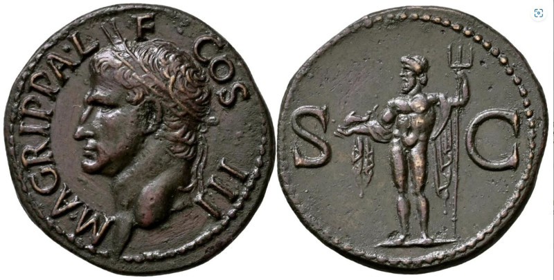 Agrippa As
Obv. M AGRIPPA L F COS III, Head left, wearing rostral crown.
Rev: S ...