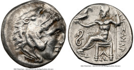 MACEDONIAN KINGDOM. Alexander III the Great (336-323 BC). AR drachm (17mm, 4.21 gm, 2h). NGC Choice VF 3/5 - 4/5. Early posthumous issue, Lampsacus, c...